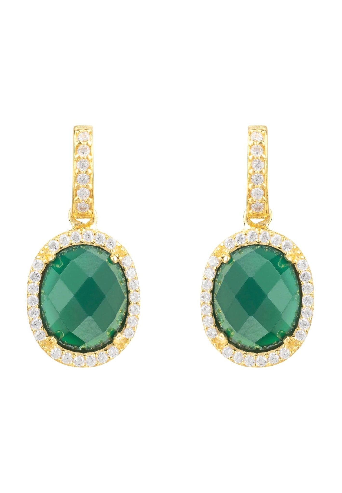 Green Onyx Drop Earrings with Gold Oval Gemstone Setting