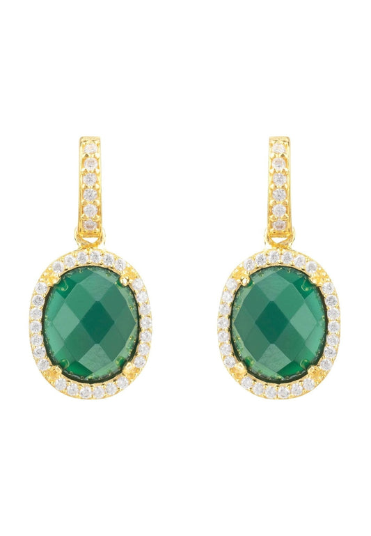 Green Onyx Drop Earrings with Gold Oval Gemstone Setting