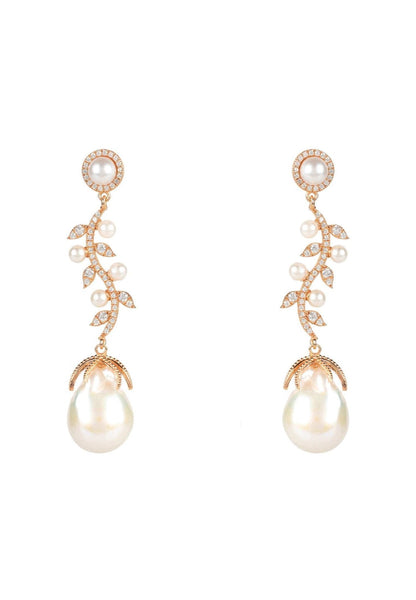 Baroque Pearl Trailing Flowers Earrings Rosegold