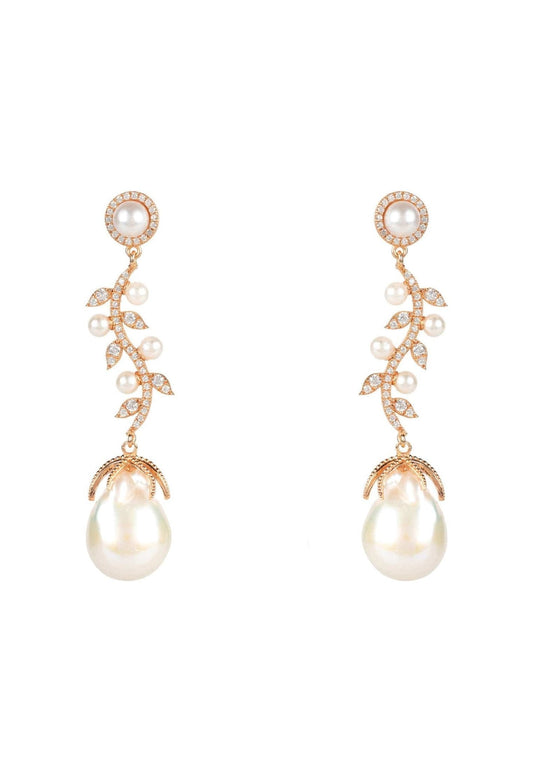 Baroque Pearl Trailing Flowers Earrings Rosegold