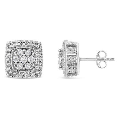 Diamond Milgrain Square Shape Stud Earrings