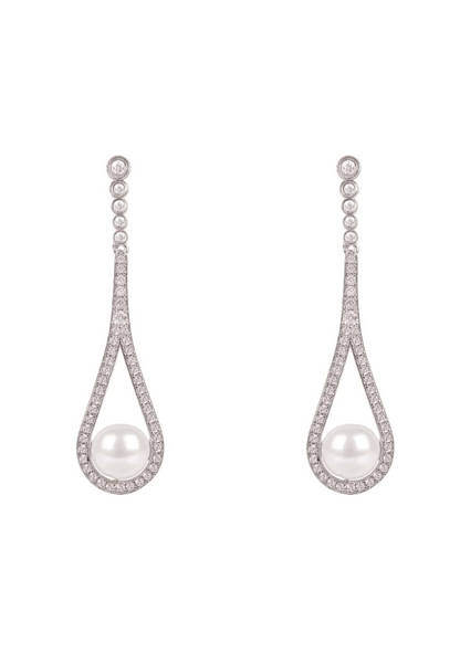 Cradled Pearl Drop Earrings