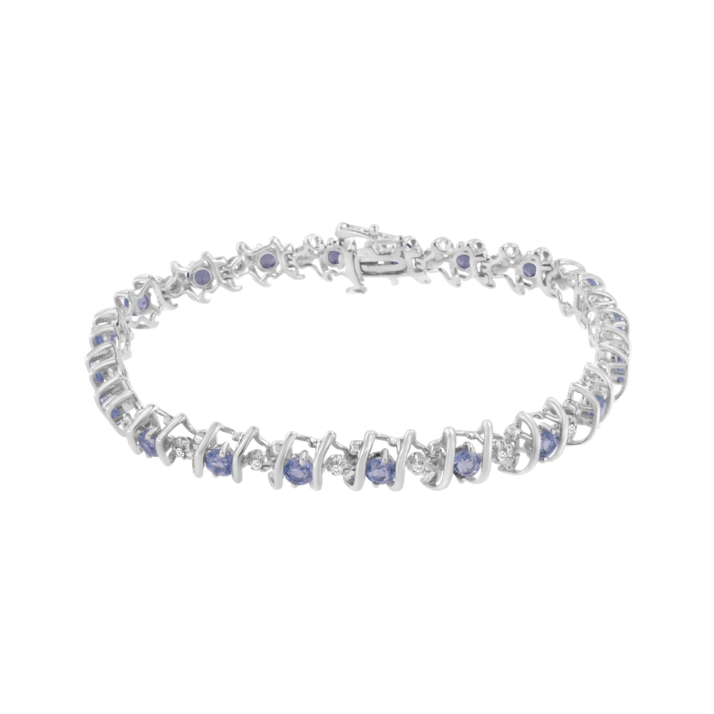 Silver Lab-Grown Birthstone and 1/6 Cttw Round Diamond Tennis Bracelet