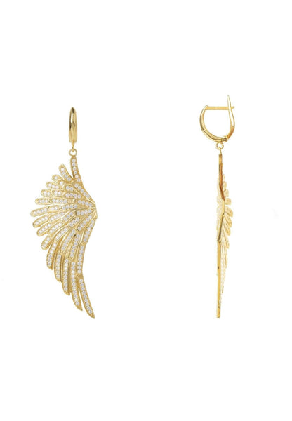 Gold angel wing earrings with cubic zirconia