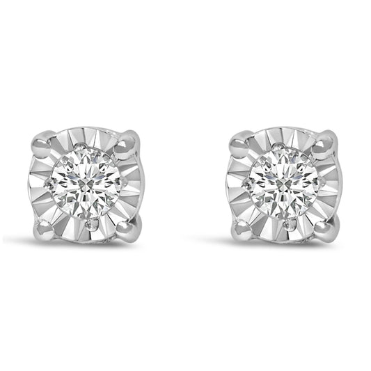 1/10 CTTW Round Brilliant-Cut Lab Grown Diamond Miracle-Set Stud Earrings