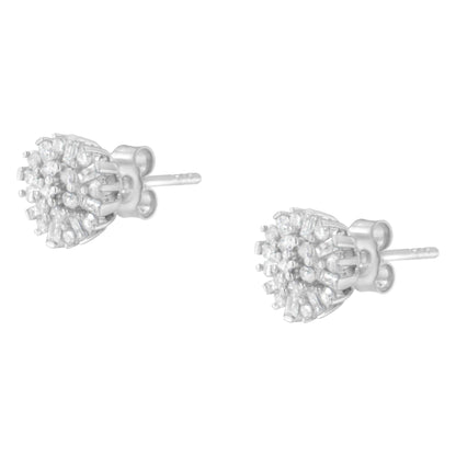 Round and Baguette Diamond Sunburst Floral Cluster Studs