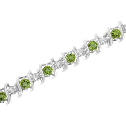 Silver Lab-Grown Birthstone and 1/6 Cttw Round Diamond Tennis Bracelet