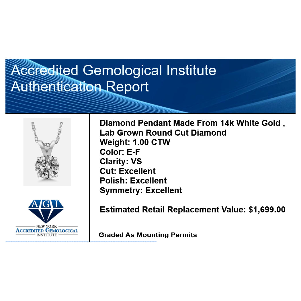 American-Made 1.00 CTW Lab Grown Diamond Solitaire Pendant Necklace (14K Gold)