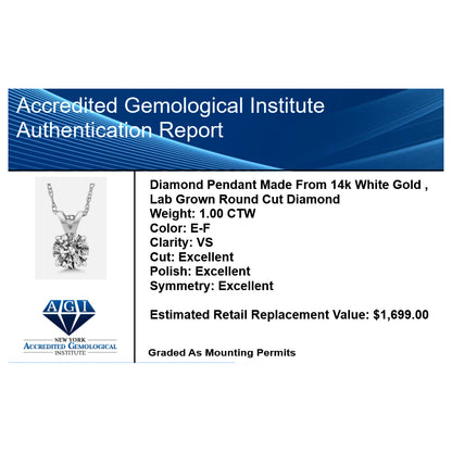 American-Made 1.00 CTW Lab Grown Diamond Solitaire Pendant Necklace (14K Gold)