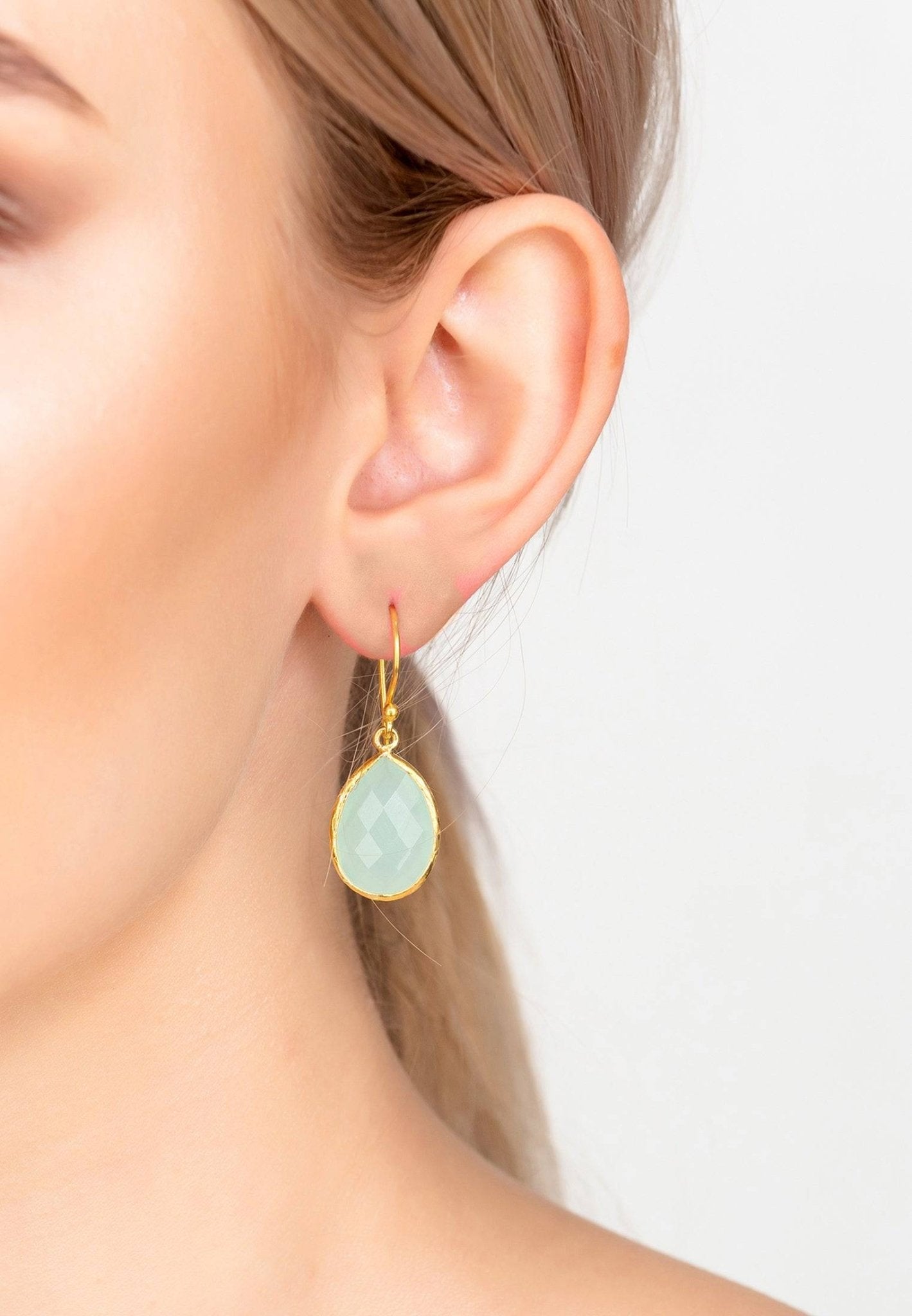 Drop Earrings Aqua Chalcedony Gold - Elegant Design