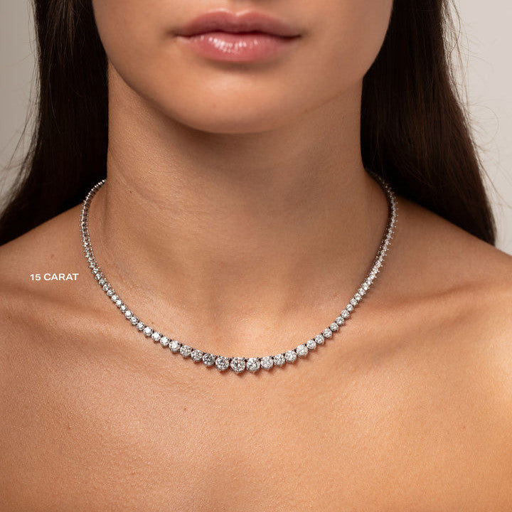 15 CTW Lab Created Moissanite Tennis Necklace - G-H Color, SI Clarity