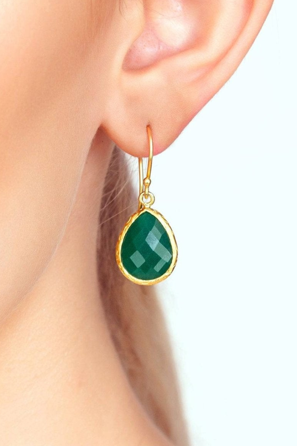 Emerald Green Onyx Teardrop Earrings