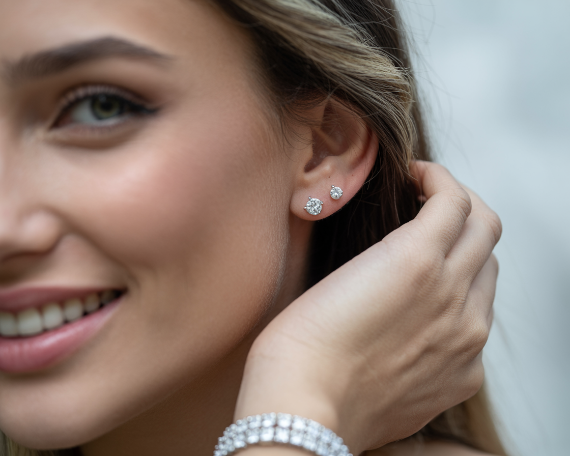 1.50 CTW G-VS Lab Grown Diamond Stud Earrings in Silver