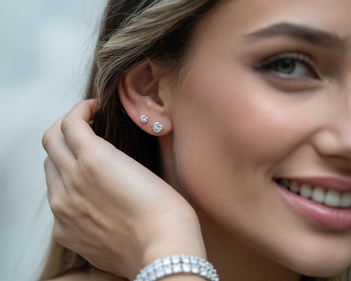 1.50 CTW G-VS Lab Grown Diamond Stud Earrings in Silver