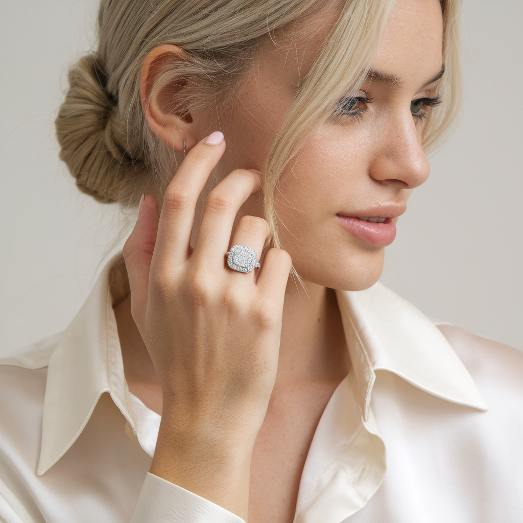 Emma Round-Cut Diamond Cluster Cushion Ring