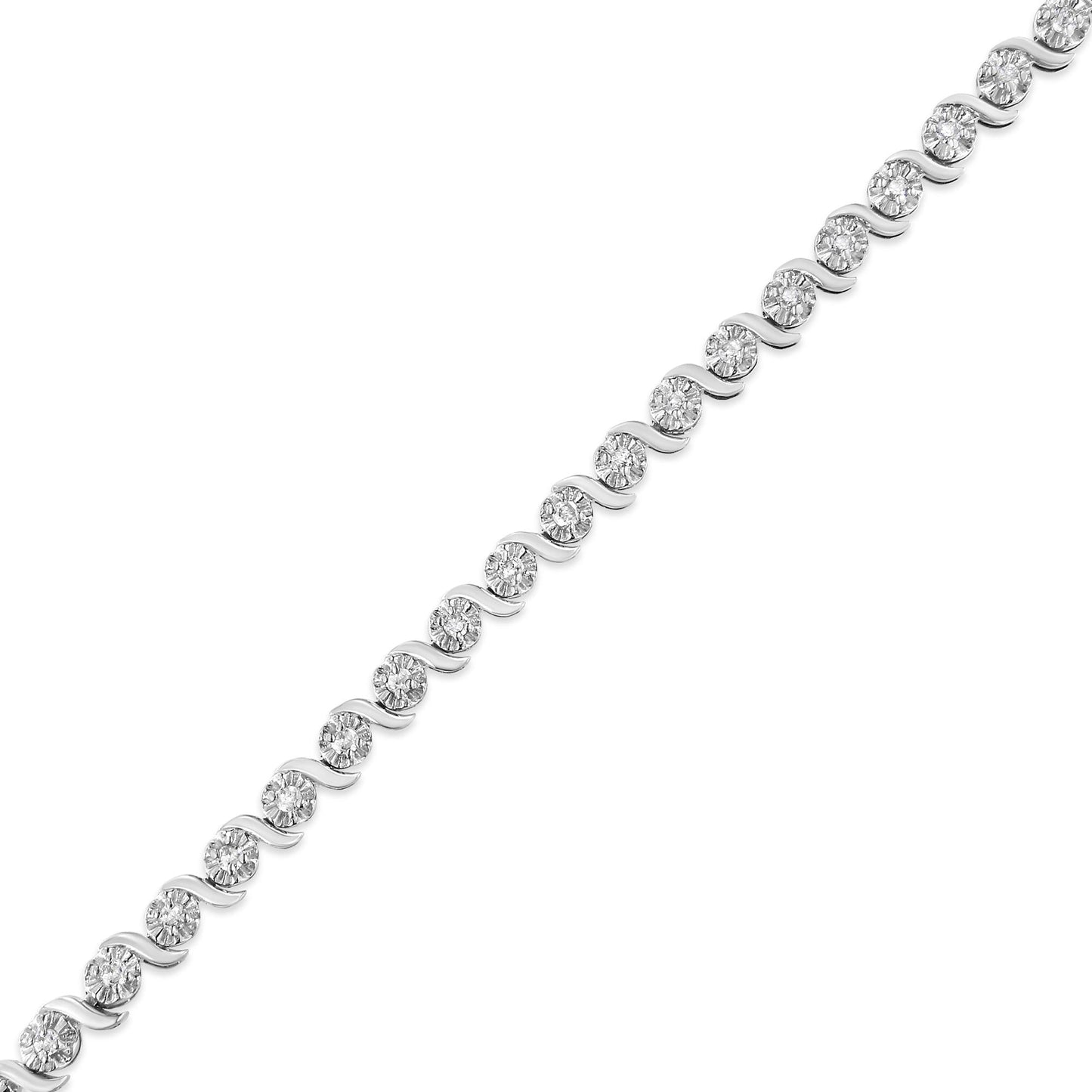 Diamond Spiral Wave Curved-Link 7" Tennis Bracelet