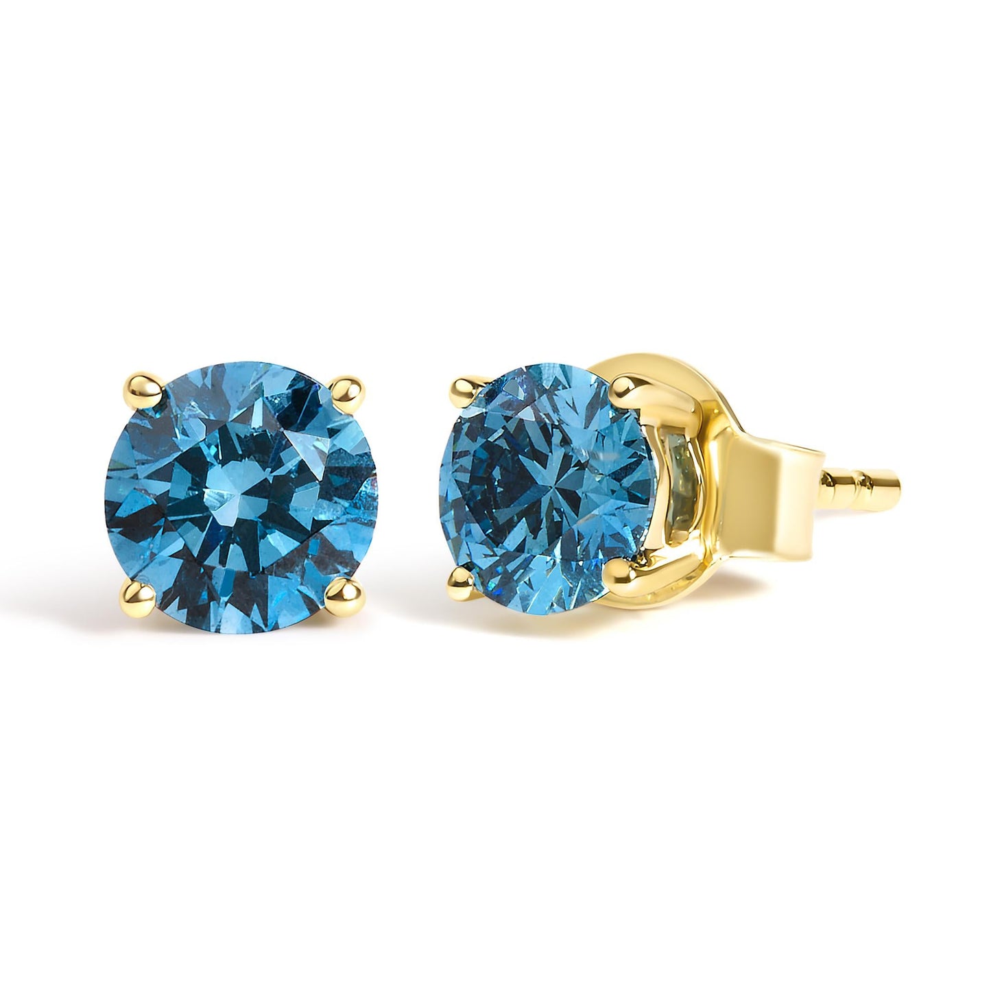 Round Brilliant Cut Lab Grown Blue Diamond 4-Prong Classic Solitaire Studs