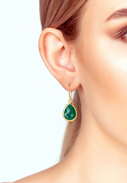 Emerald Green Onyx Teardrop Earrings