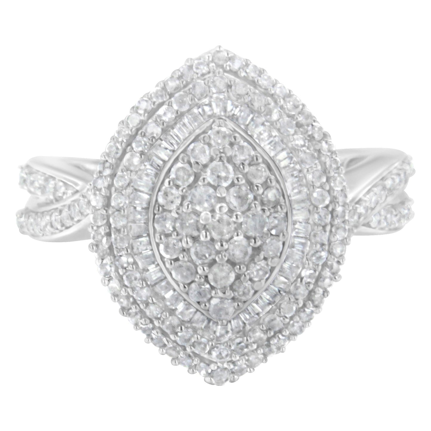 Round & Baguette-Cut Diamond Marquise-Shaped Triple Stepped Halo Cocktail Ring