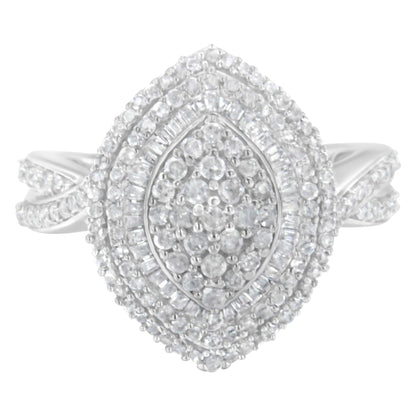 Round & Baguette-Cut Diamond Marquise-Shaped Triple Stepped Halo Cocktail Ring