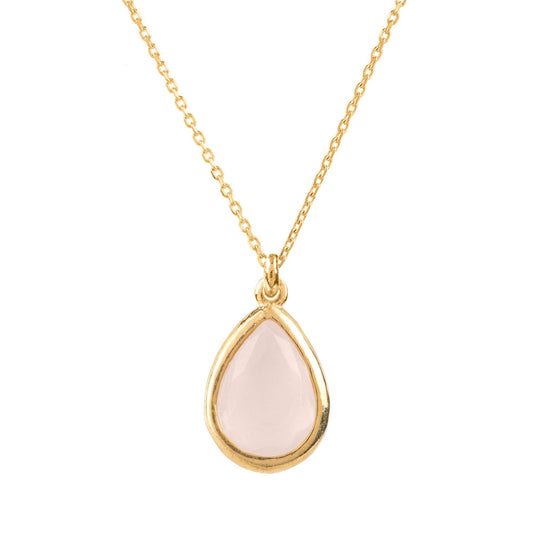 Gold teardrop necklace with rose quartz gemstone