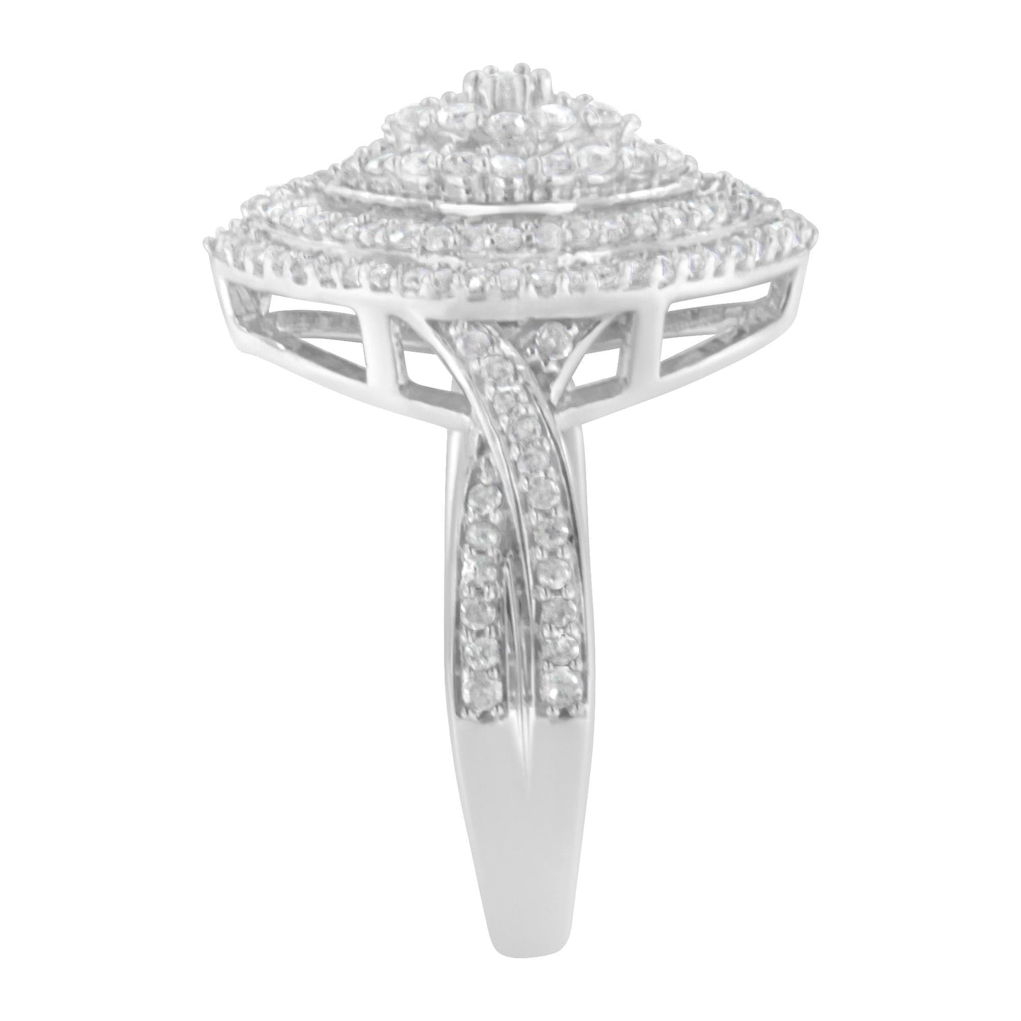 Round & Baguette-Cut Diamond Marquise-Shaped Triple Stepped Halo Cocktail Ring