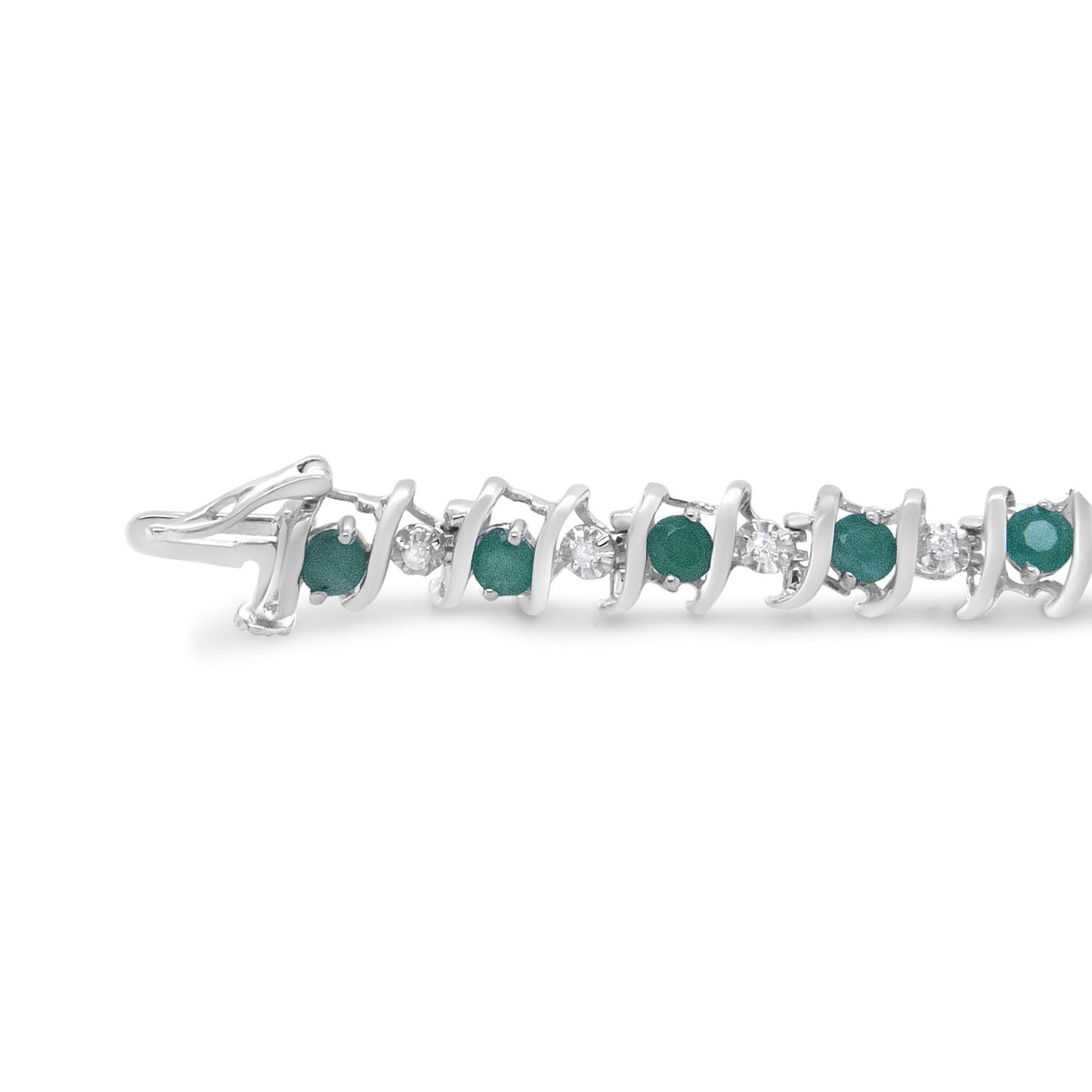 Silver Lab-Grown Birthstone and 1/6 Cttw Round Diamond Tennis Bracelet