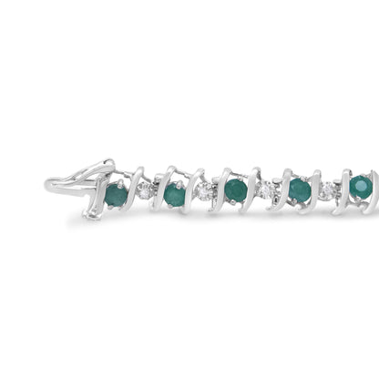 Silver Lab-Grown Birthstone and 1/6 Cttw Round Diamond Tennis Bracelet