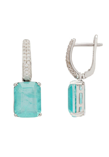 Bali Paraiba Tourmaline Rectangle Drop Earrings Silver