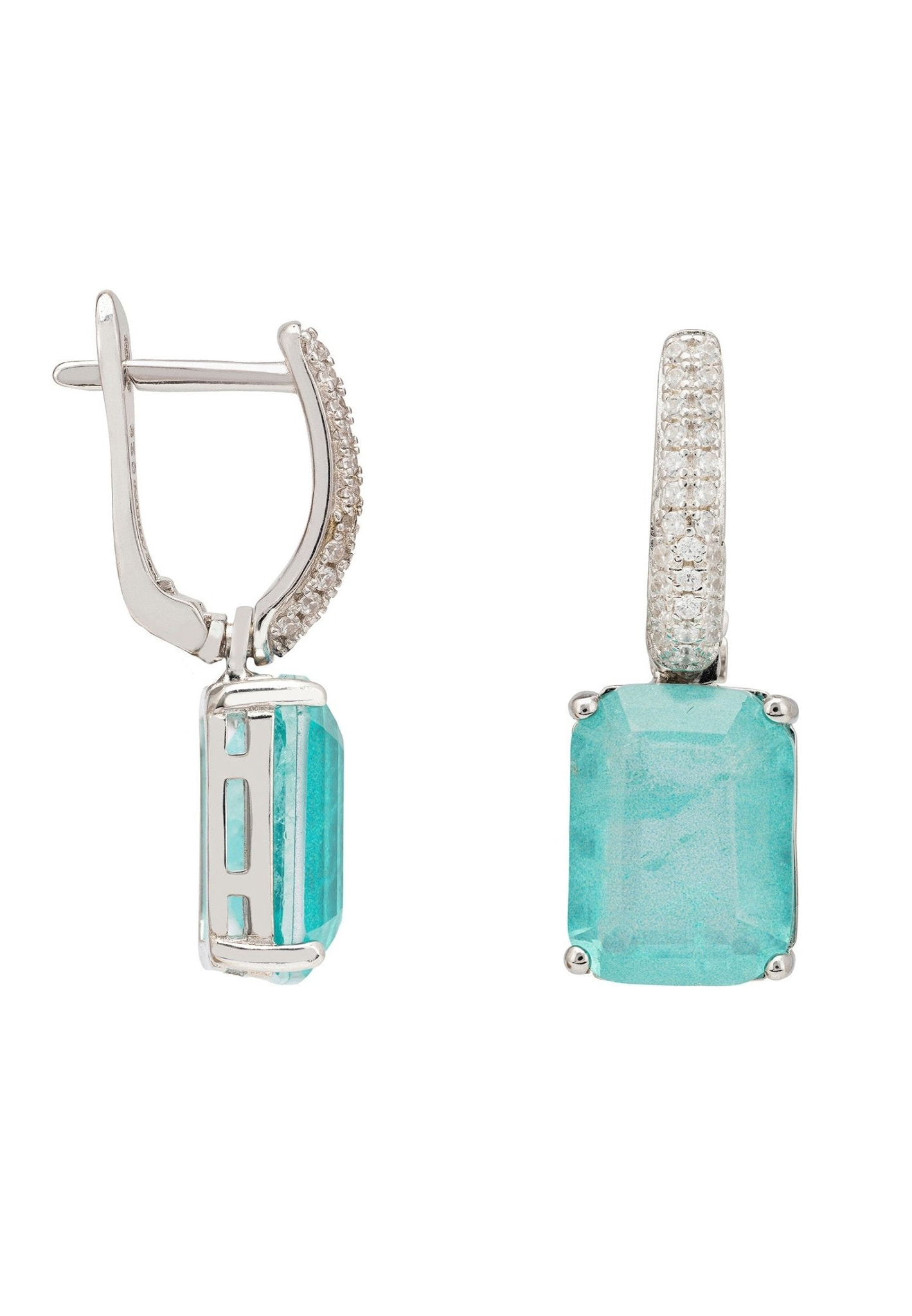 Bali Paraiba Tourmaline Rectangle Drop Earrings Silver