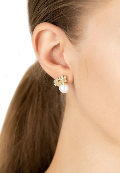 Bouquet and Pearl Stud Earrings