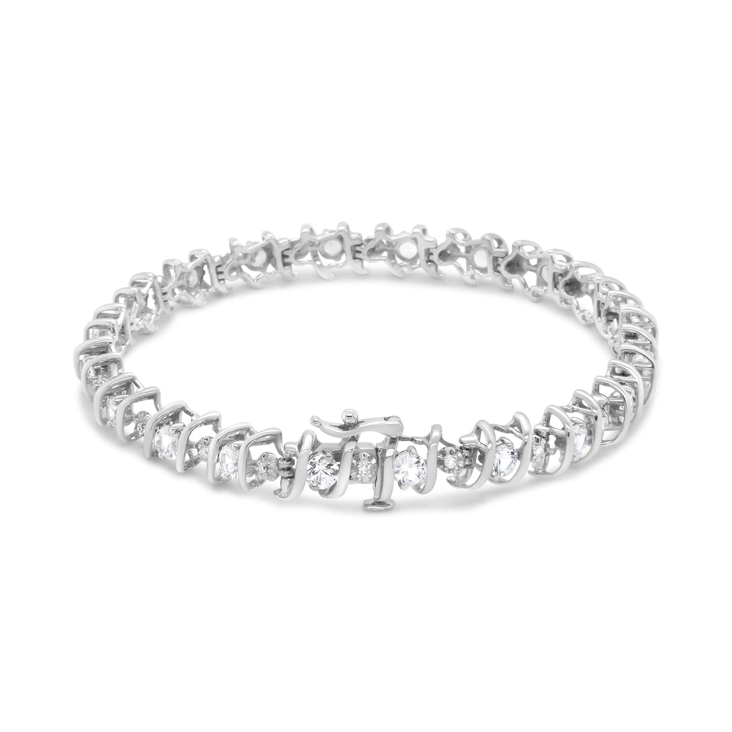 Silver Lab-Grown Birthstone and 1/6 Cttw Round Diamond Tennis Bracelet