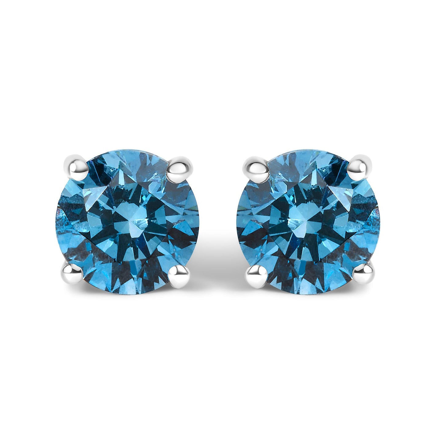 Round Brilliant Cut Lab Grown Blue Diamond 4-Prong Classic Solitaire Studs