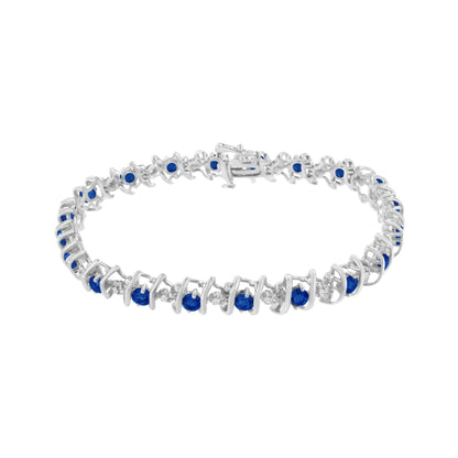 Silver Lab-Grown Birthstone and 1/6 Cttw Round Diamond Tennis Bracelet