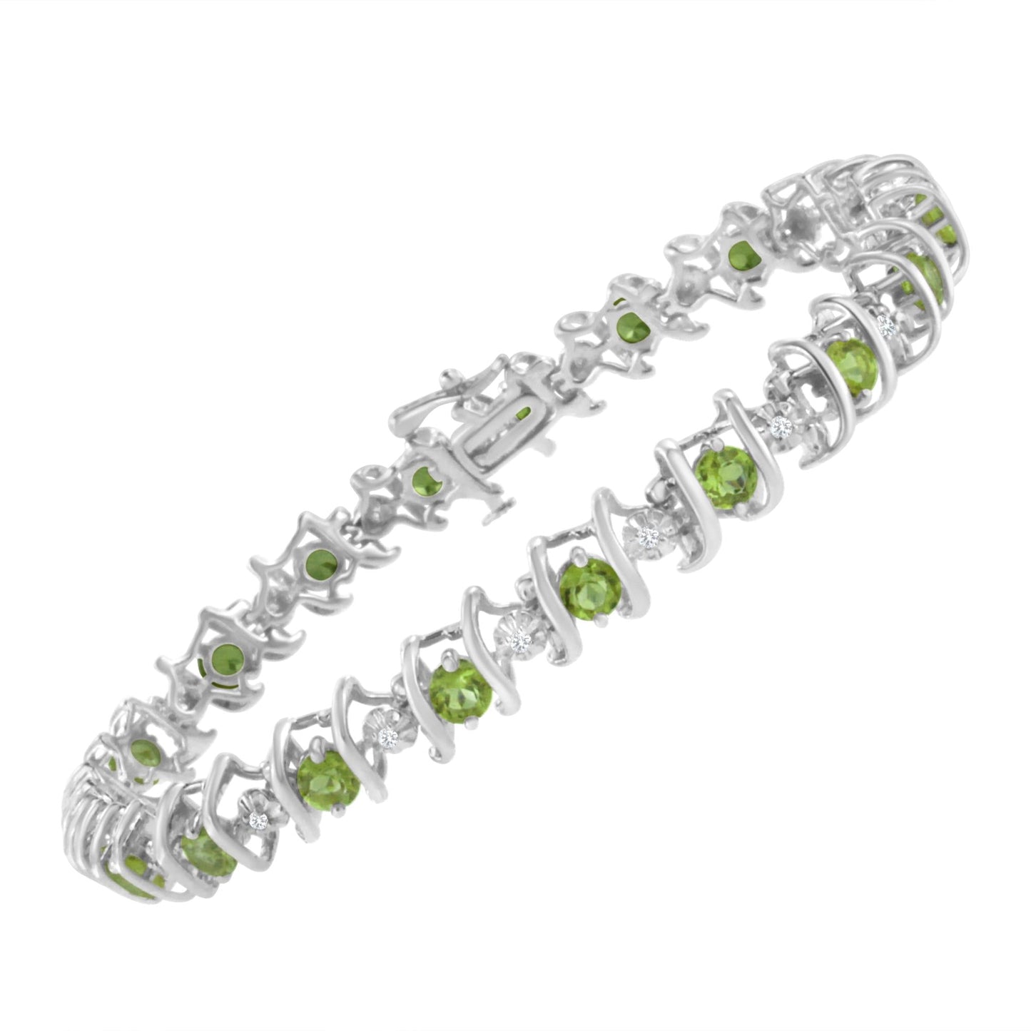 Silver Lab-Grown Birthstone and 1/6 Cttw Round Diamond Tennis Bracelet