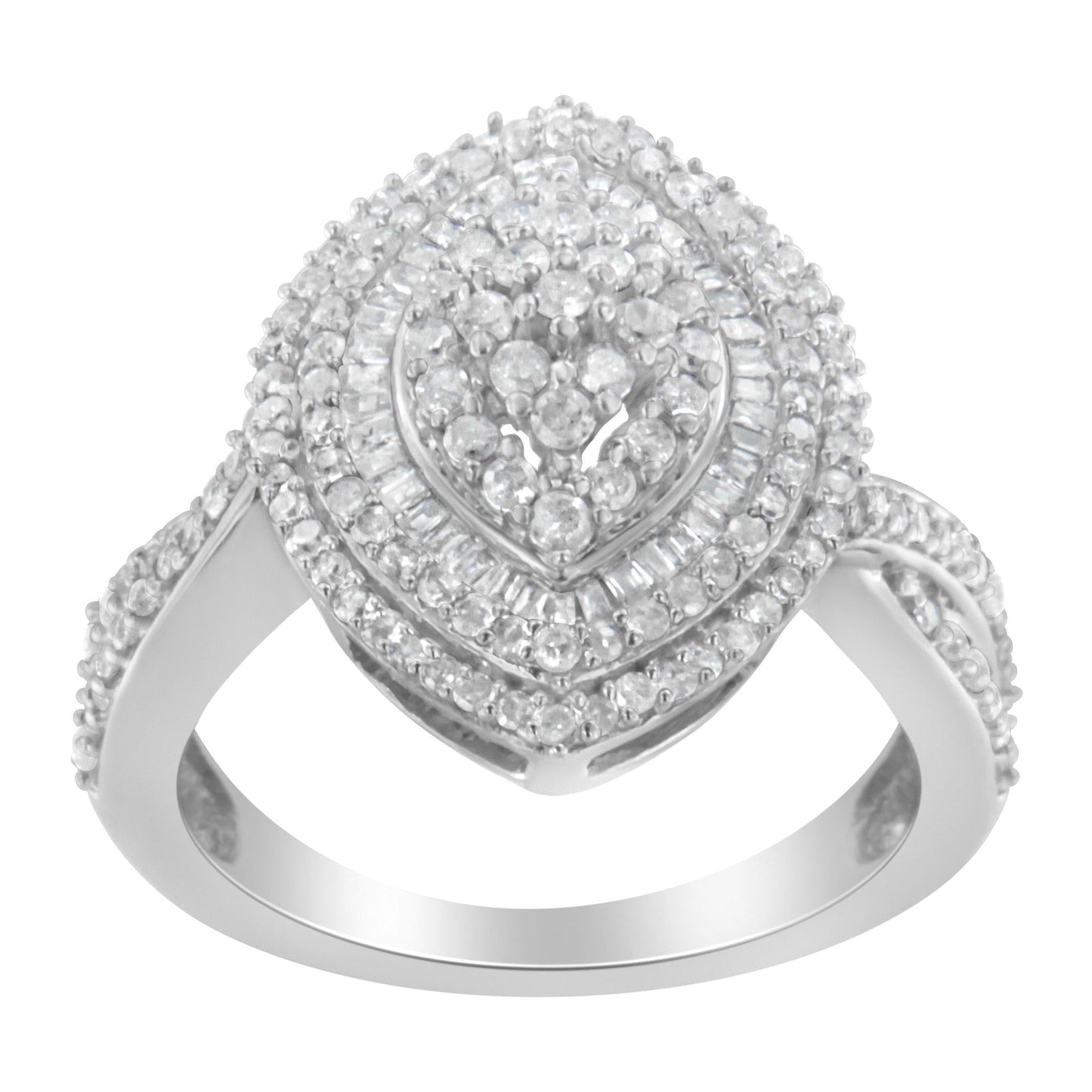 Round & Baguette-Cut Diamond Marquise-Shaped Triple Stepped Halo Cocktail Ring