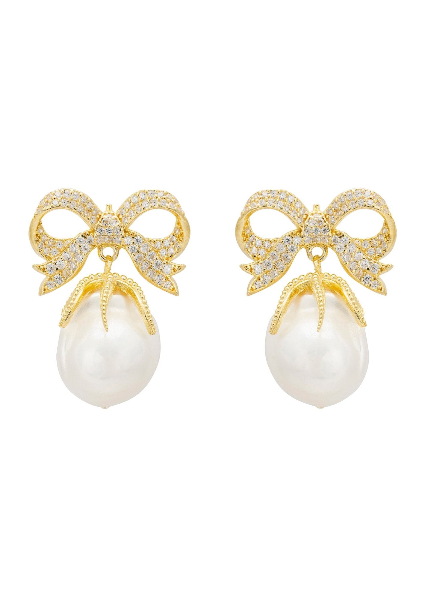 Ribbon and Bow Pearl Earrings