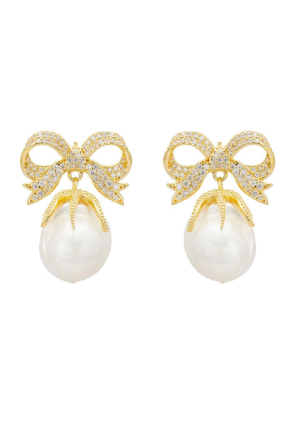 Ribbon and Bow Pearl Earrings