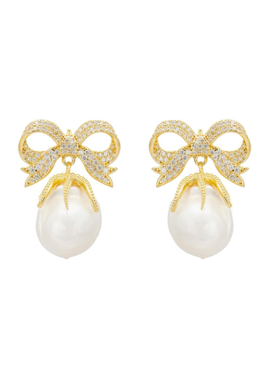 Ribbon and Bow Pearl Earrings