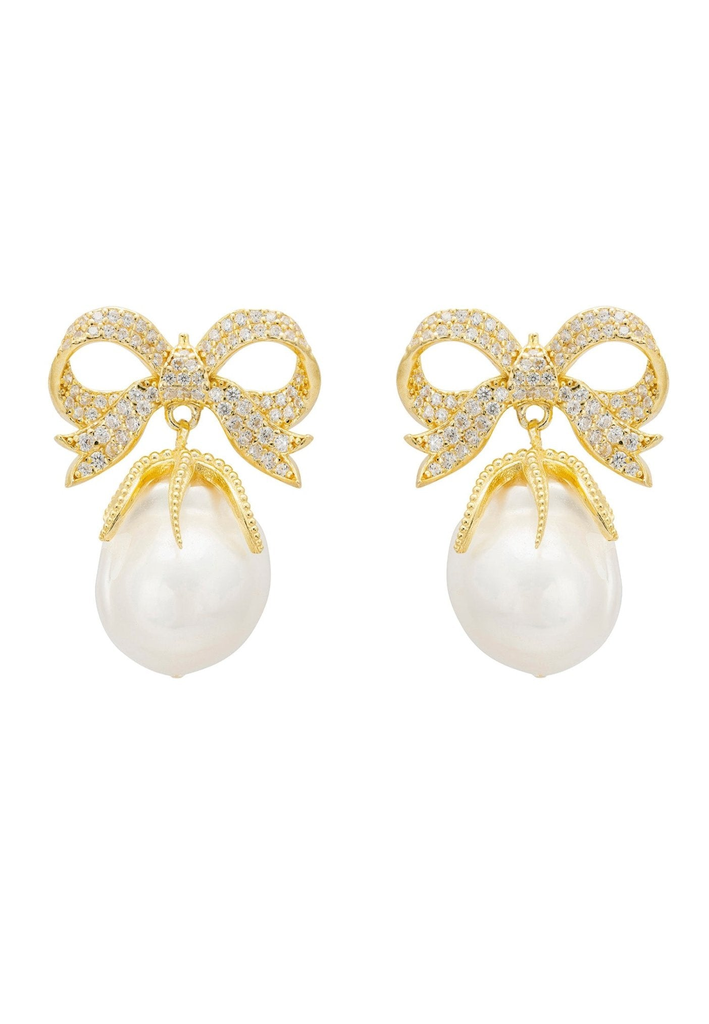 Ribbon and Bow Pearl Earrings