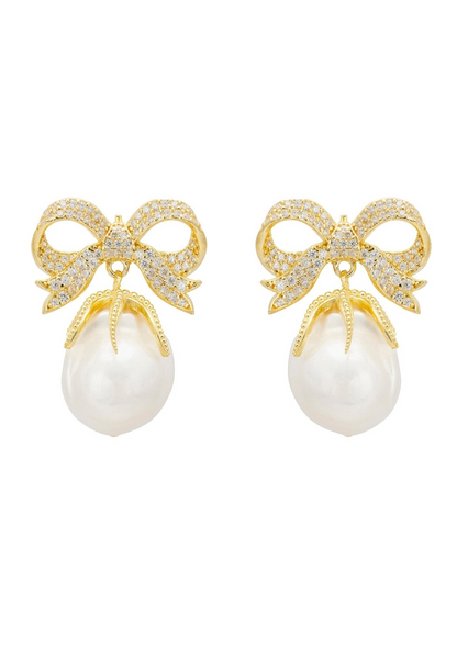 Ribbon and Bow Pearl Earrings