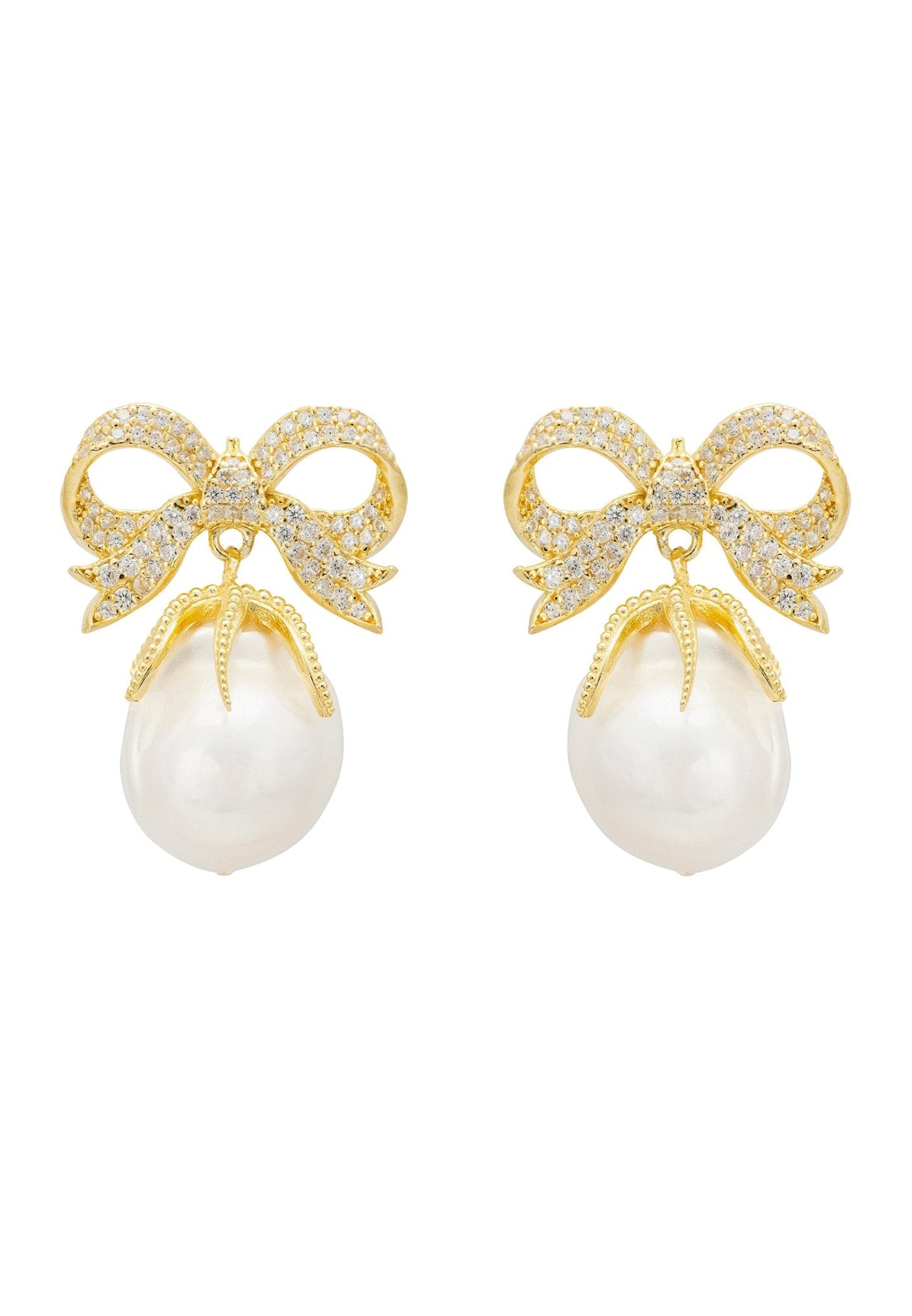 Ribbon and Bow Pearl Earrings