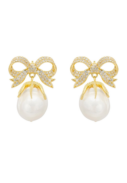 Ribbon and Bow Pearl Earrings