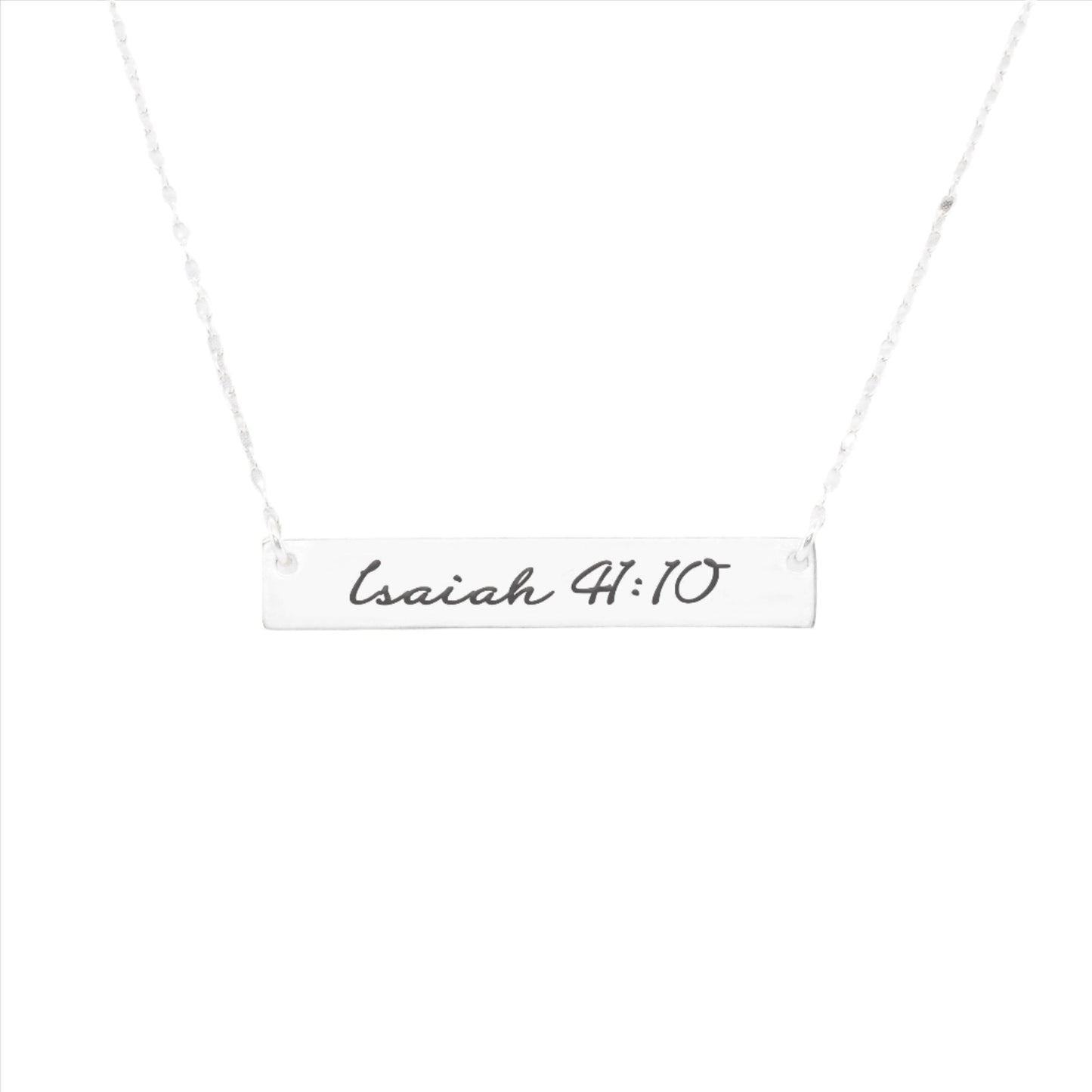 Isaiah 41:10 Necklace - Silver Bar Pendant