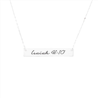 Isaiah 41:10 Necklace - Silver Bar Pendant