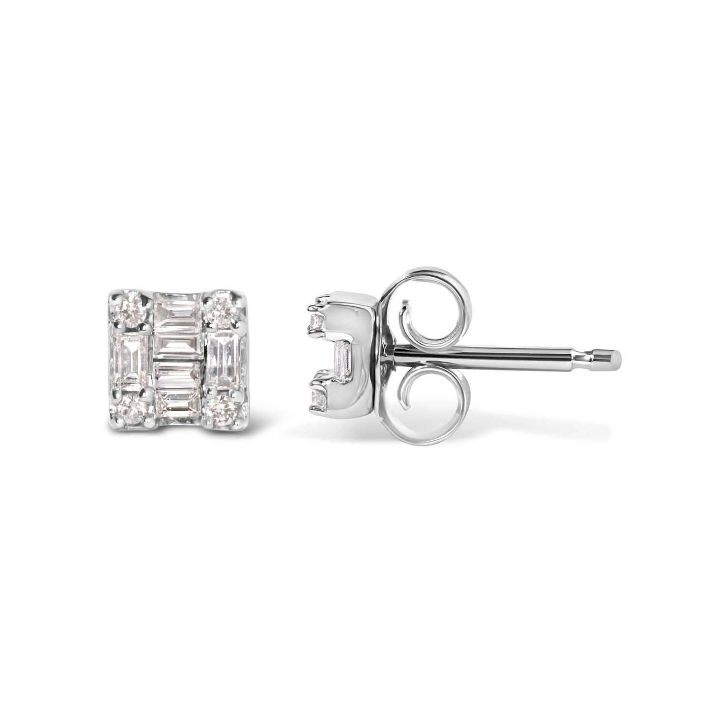 Skyler Round and Baguette Diamond Mosaic Square Studs