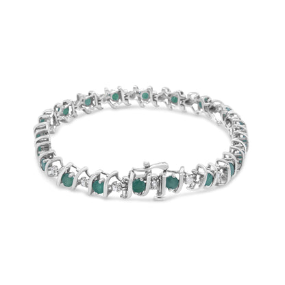 Silver Lab-Grown Birthstone and 1/6 Cttw Round Diamond Tennis Bracelet