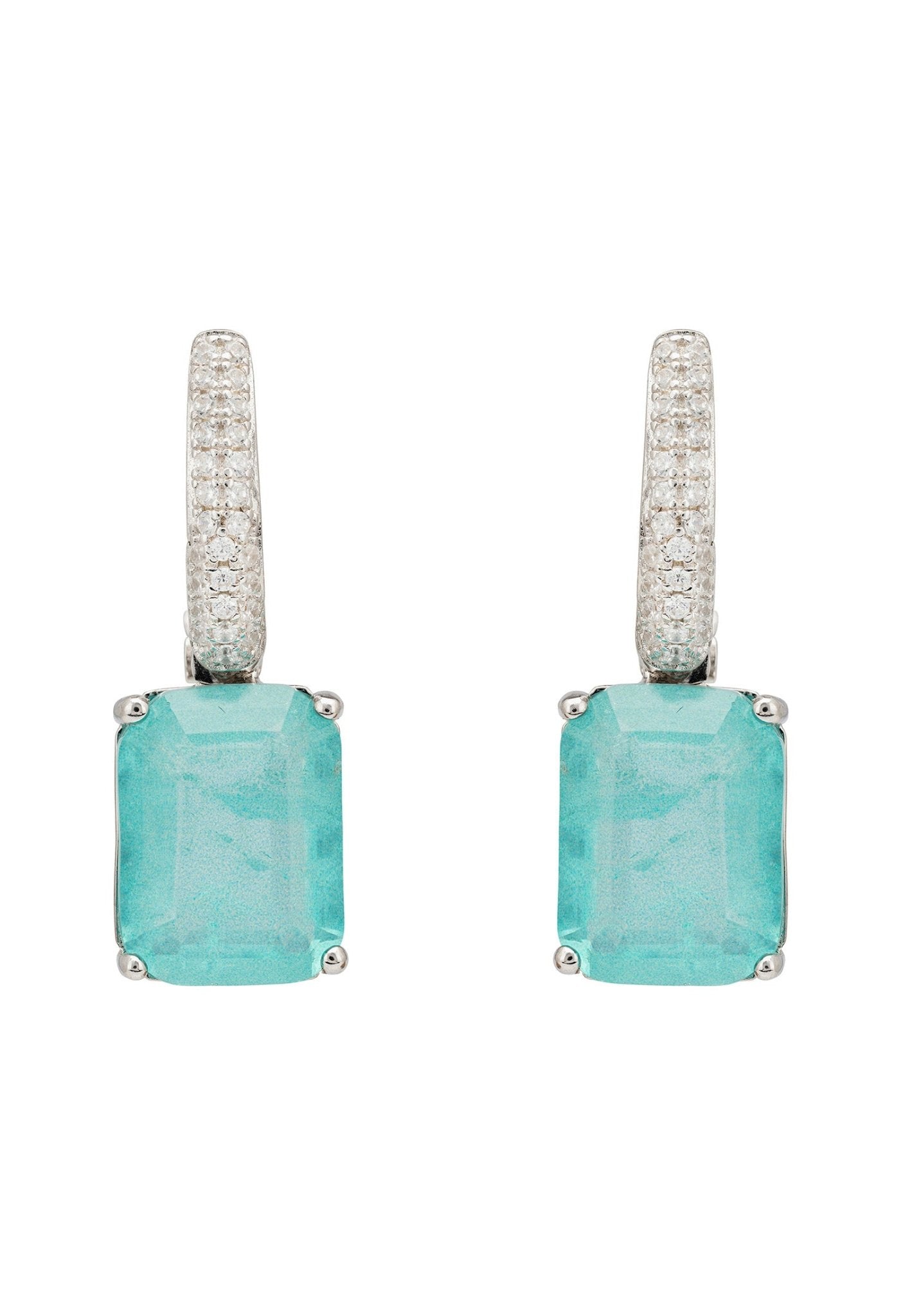 Bali Paraiba Tourmaline Rectangle Drop Earrings Silver