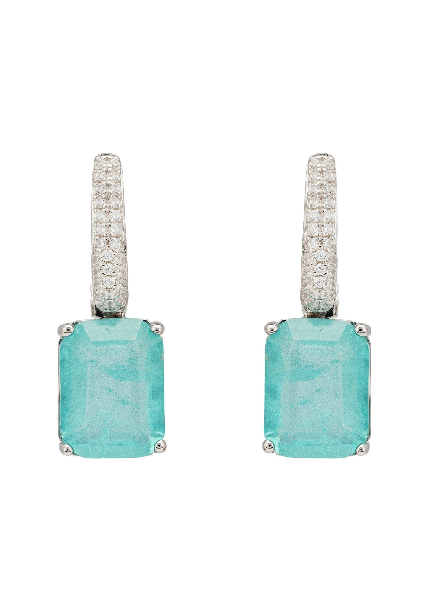 Bali Paraiba Tourmaline Rectangle Drop Earrings Silver