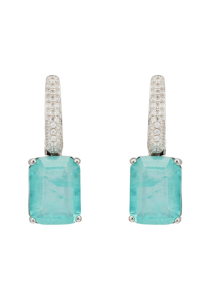 Bali Paraiba Tourmaline Rectangle Drop Earrings Silver